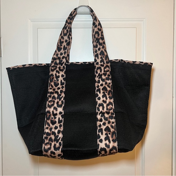 Victoria's Secret Black and Leopard Print Mesh Tote Bag - Picture 3 of 4